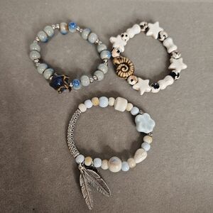 Women's Lot of 3 Ceramic Beaded Bracelets Stretch NWOT Boho Fashion Jewelry